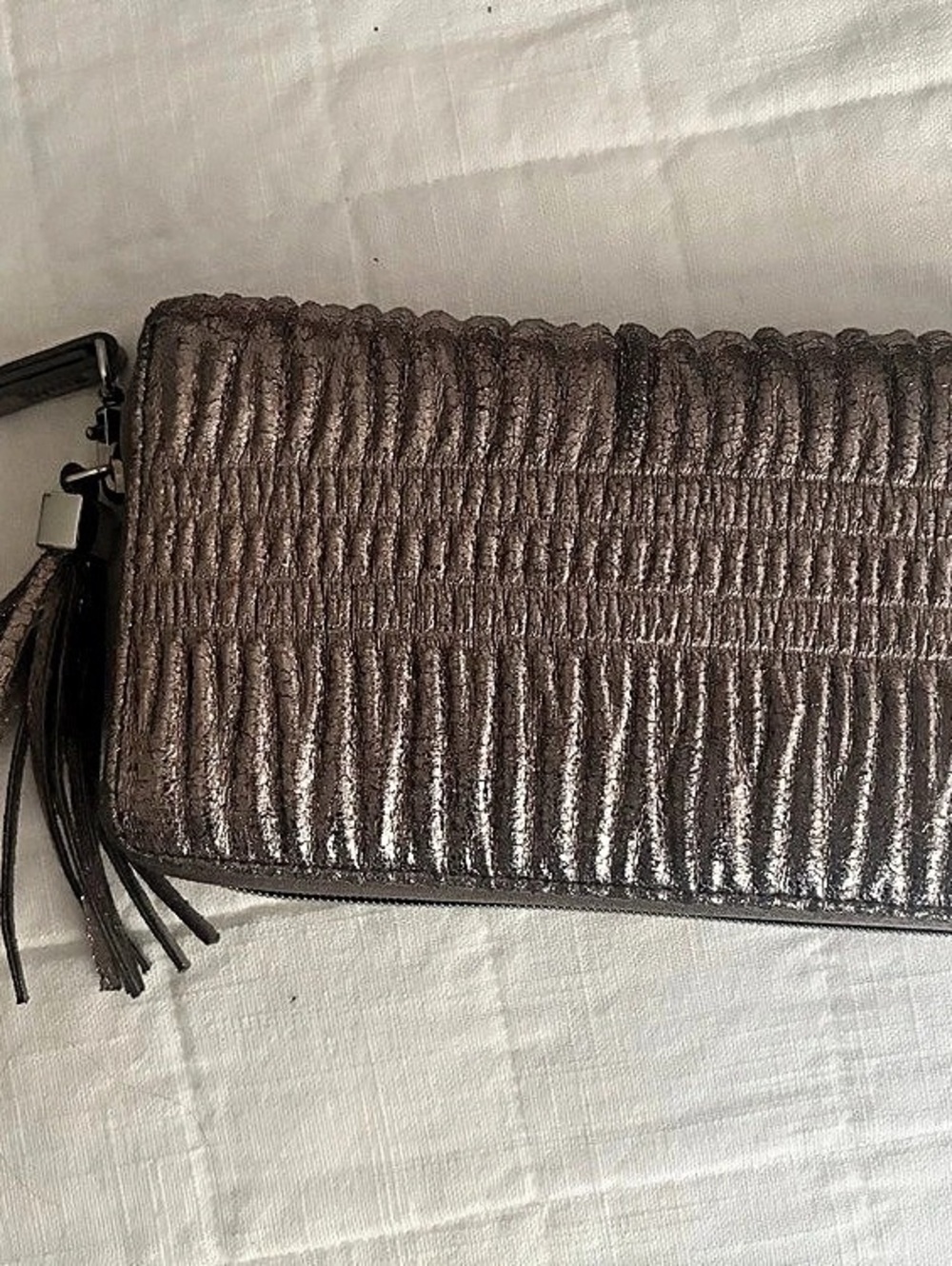 Pleated Wristlet Clutch in Brown
